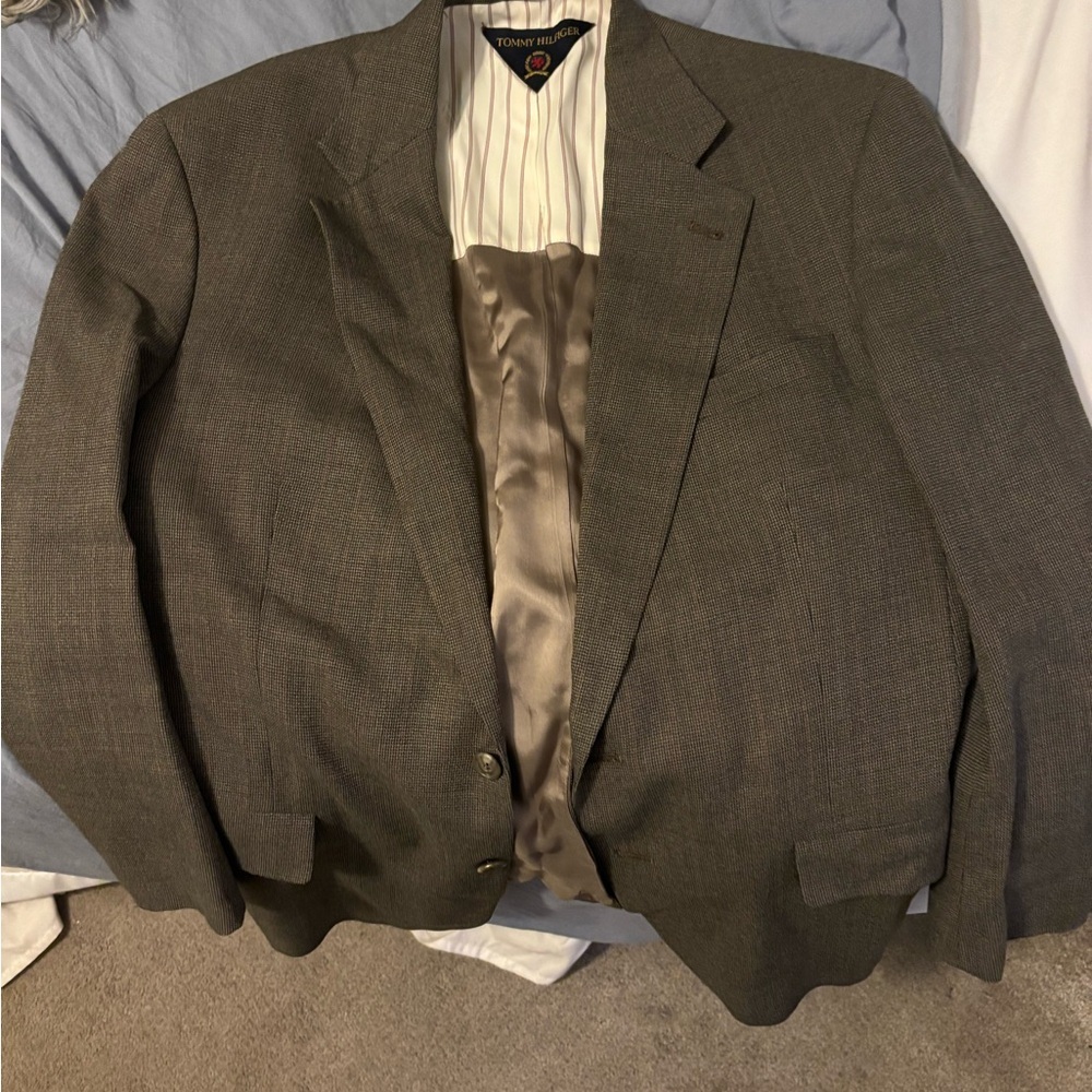 Tommy Hilfiger  Brown Wool Blazer Jacket 42R 3 Button USA Vintage 90s